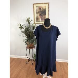 Olivia Matthews Dress Plus 3X Navy Blue Cap Sleeve Fairy Core Feminine Preppy